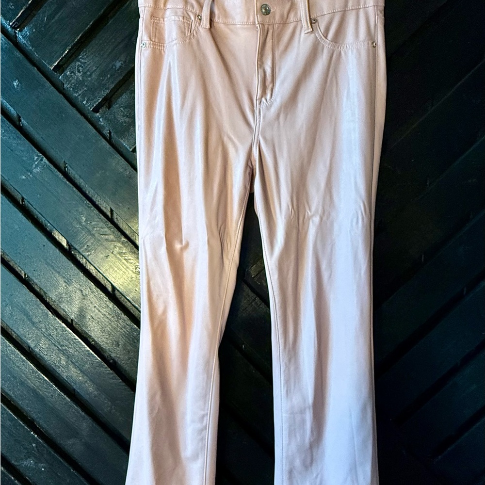 Rose Pink Straight-Leg Faux Leather Stretch Pants
